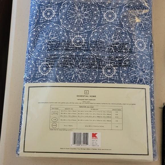 Essential Home blue fabric tablecloth. - Picture 3 of 3